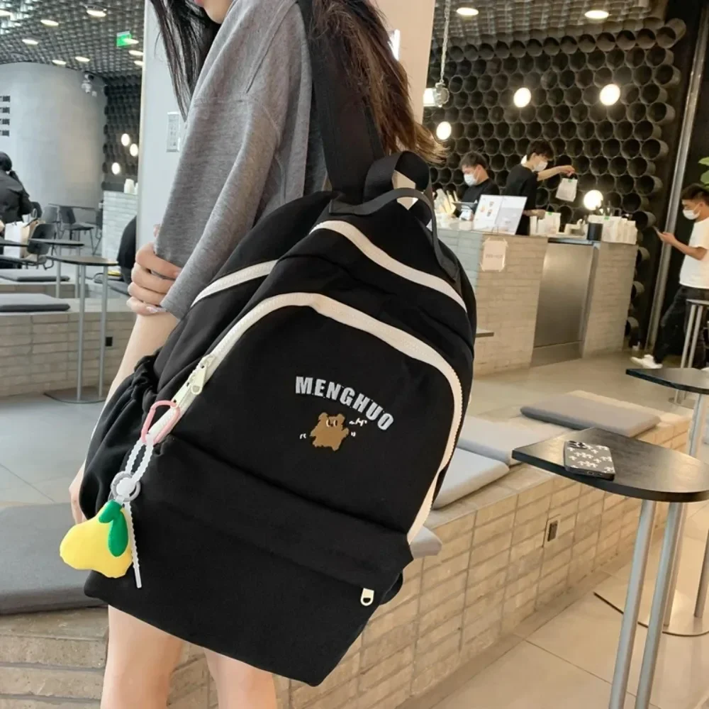 Mochila Kawaii bordada con oso para mujer, bolso escolar de alta capacidad, estilo Harajuku japonés, ideal para viaje, estudiantes universitarios