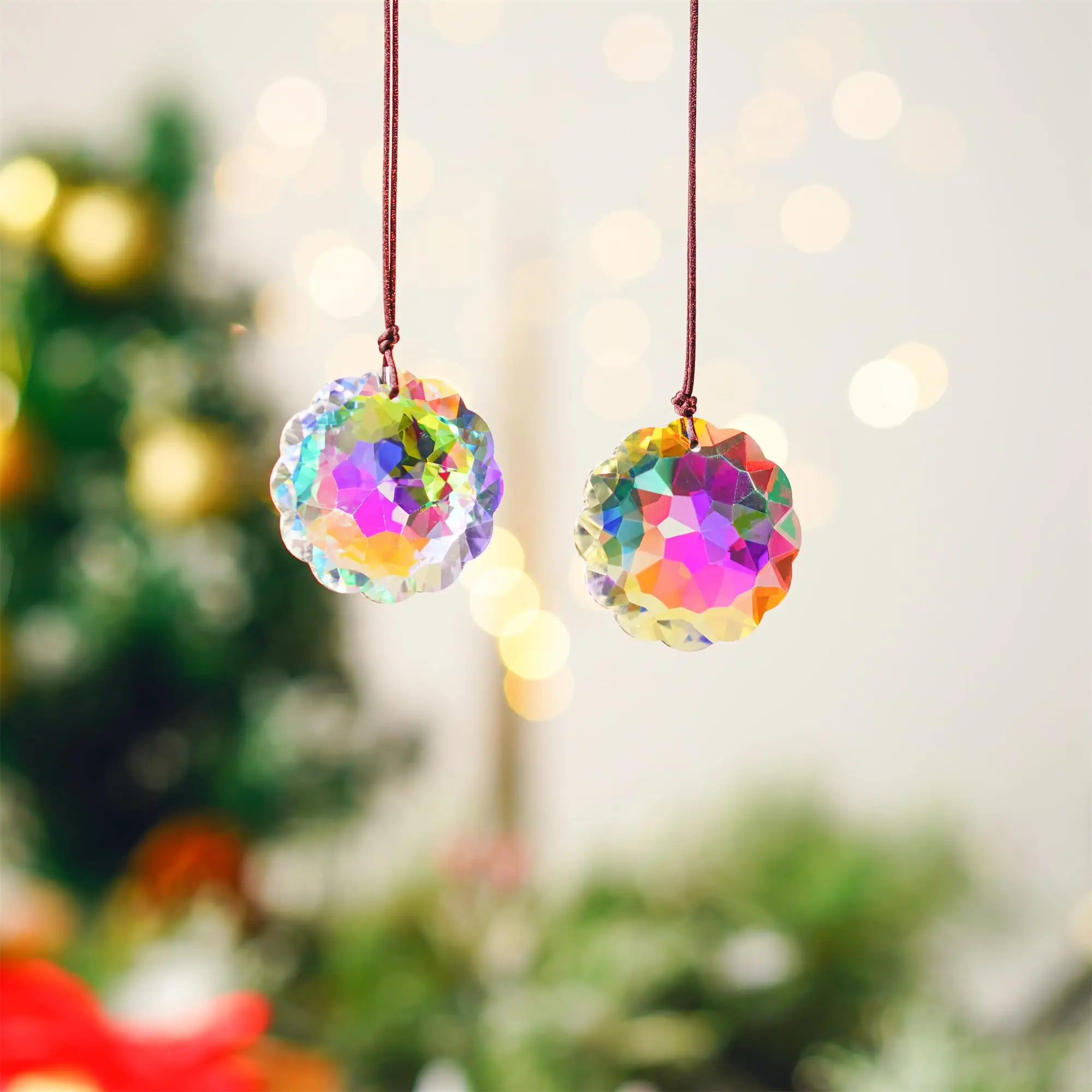 1 Pc With Rope Colorful Crystal Glass Prism Ball Suncatcher Pendant, Home Garden Craft Decoration, Valentine\'s Day, Mother\'sGift