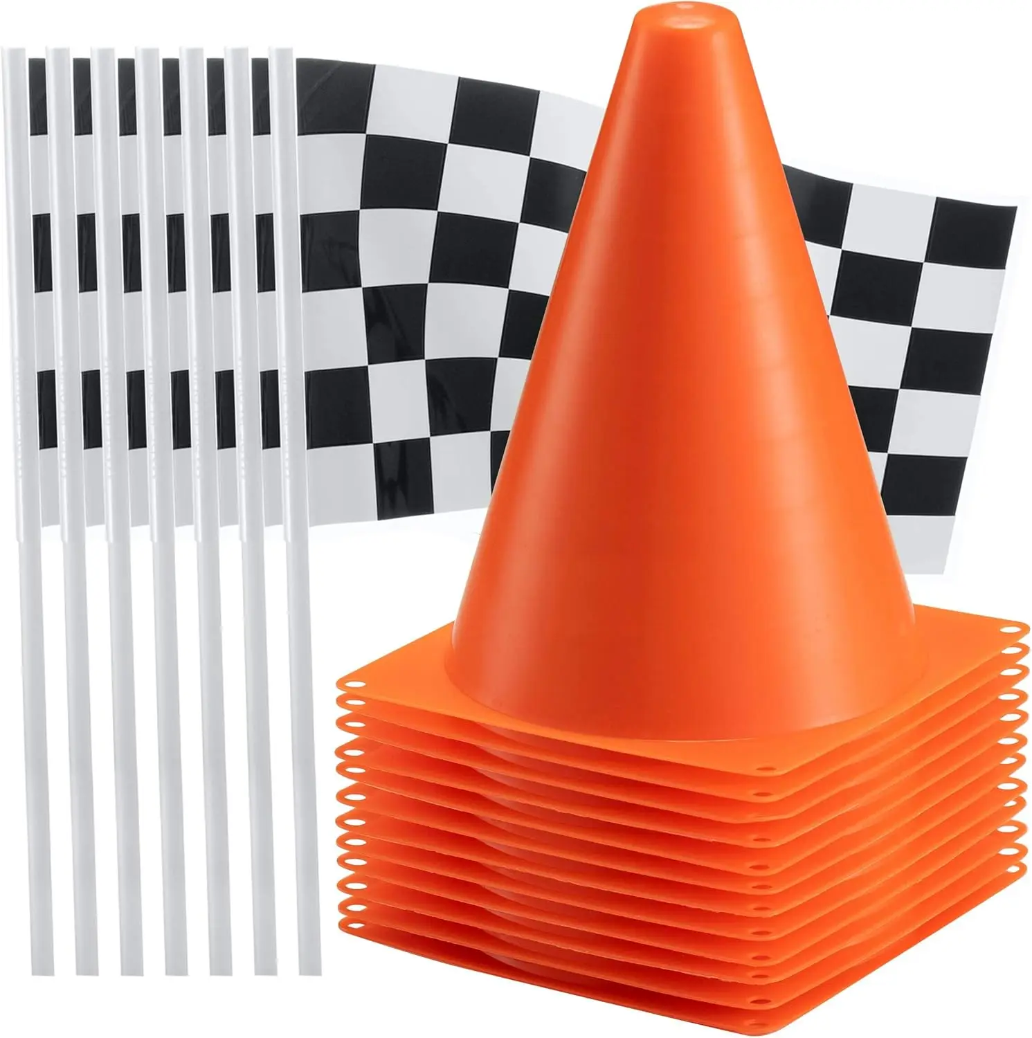 6/12pcs Mini Cones Black & White Checkered Flags on Sticks Race Car Birthday Party Decorations Party Center Pieces