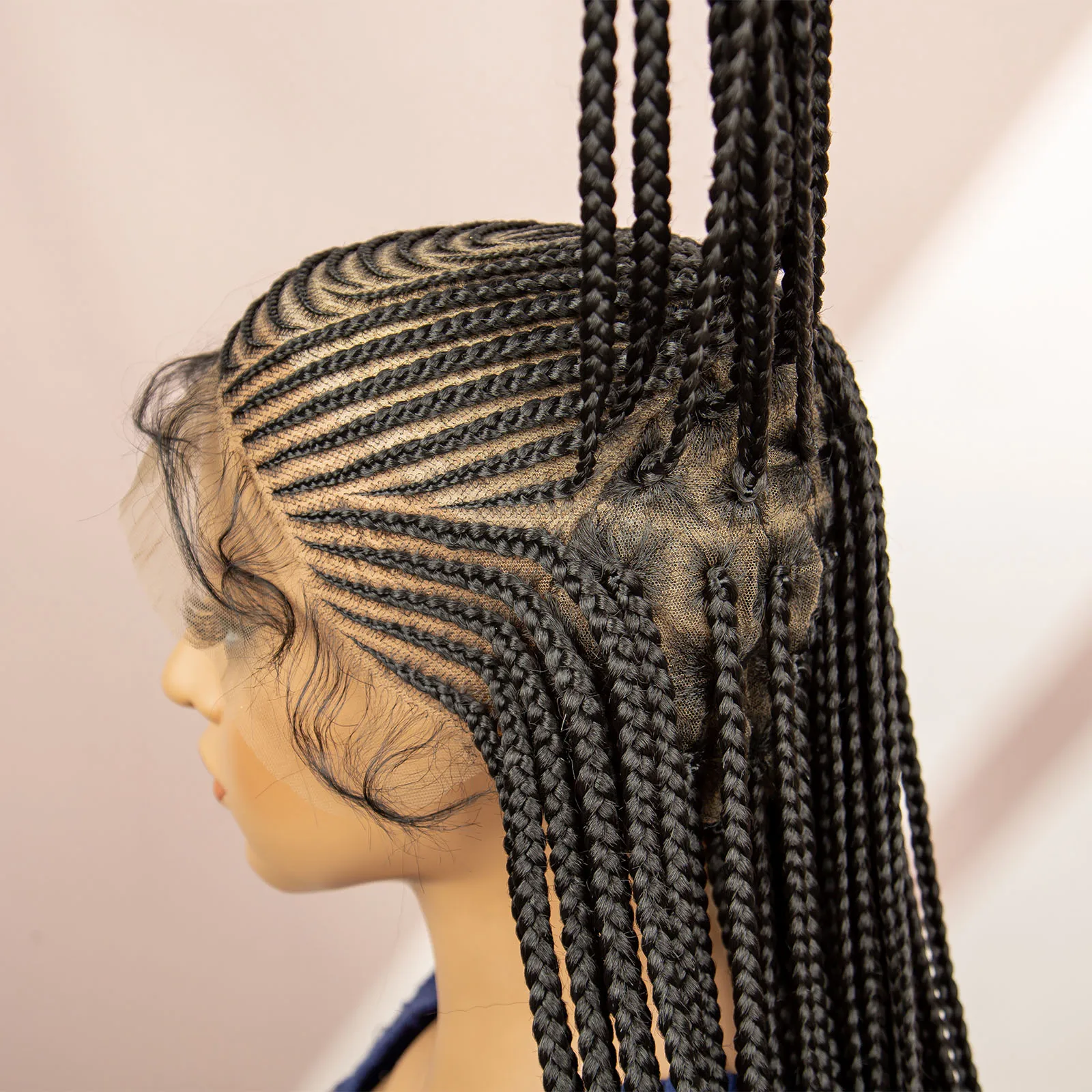 34 Inches Synthetic Lace Front Braided Wigs for Black Women Cornrow Braided Wigs with Baby Hair Micro Braids Wigs