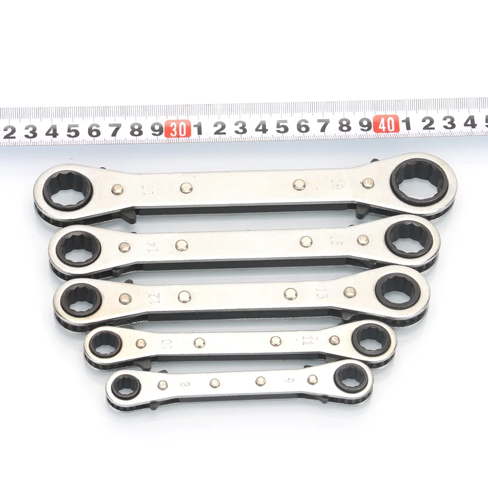 8-19mm Flat Ratchet Wrench Spanner Set of Keys 72T Metric 2-Way Reversible  Steel Multifunctional Hand Tool