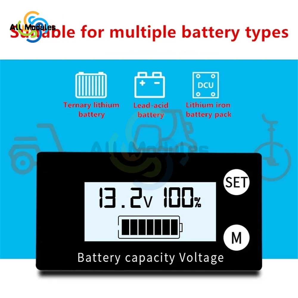 Indicatore di capacità della batteria DC8-100V amperometro voltmetro 6133A tensione LCD quantità elettrica Display digitale quantimetro elettrico