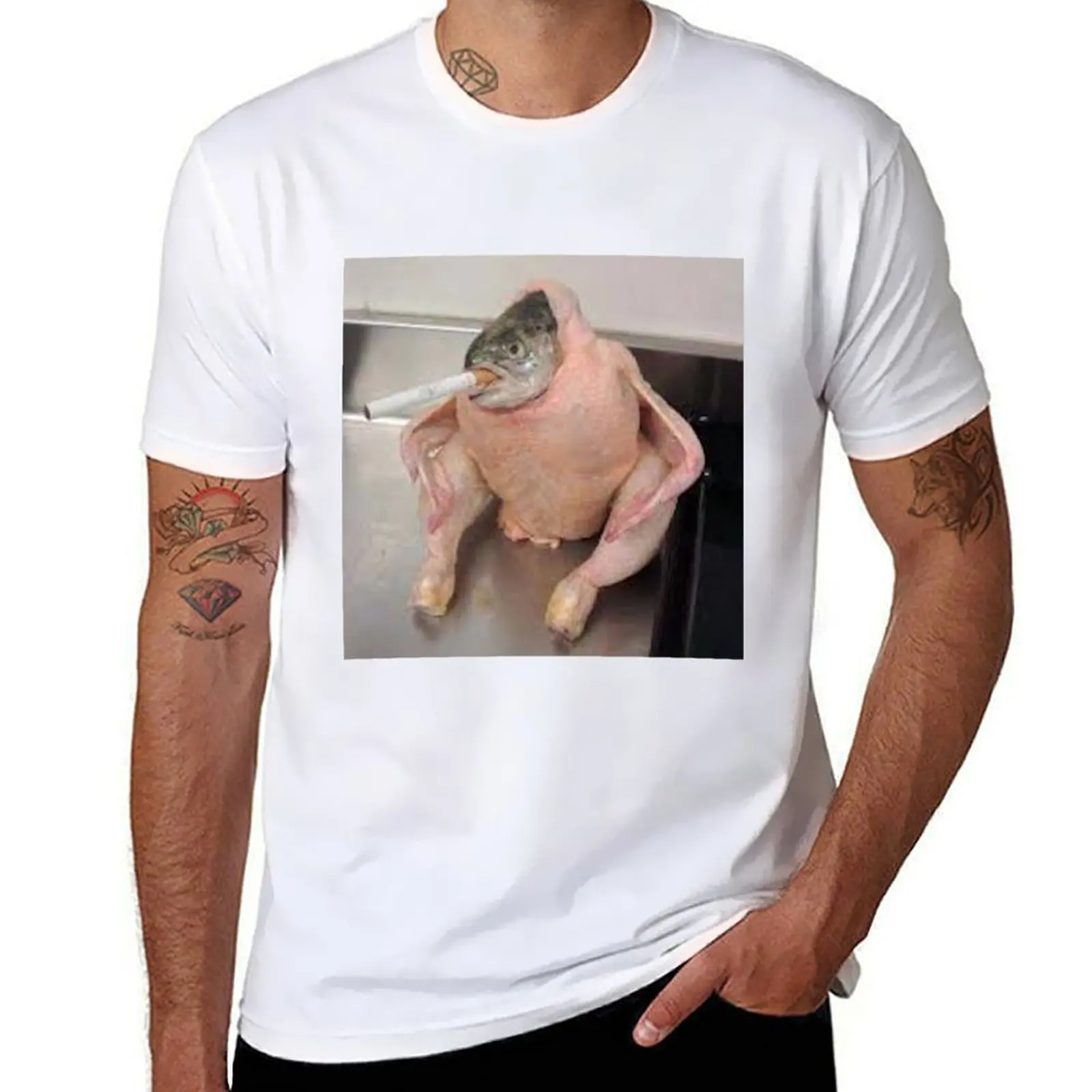 

cursed images fish chicken T-Shirt t shirt man plain t shirt man casual T-Shirt