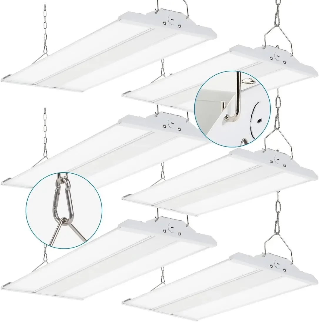 High Bay LED Shop Light 150W 19500LM 5000K Daylight 6 Pack | 120-277V, 0-10V Dimmable Commercial Linear High Bay Lights for Ware