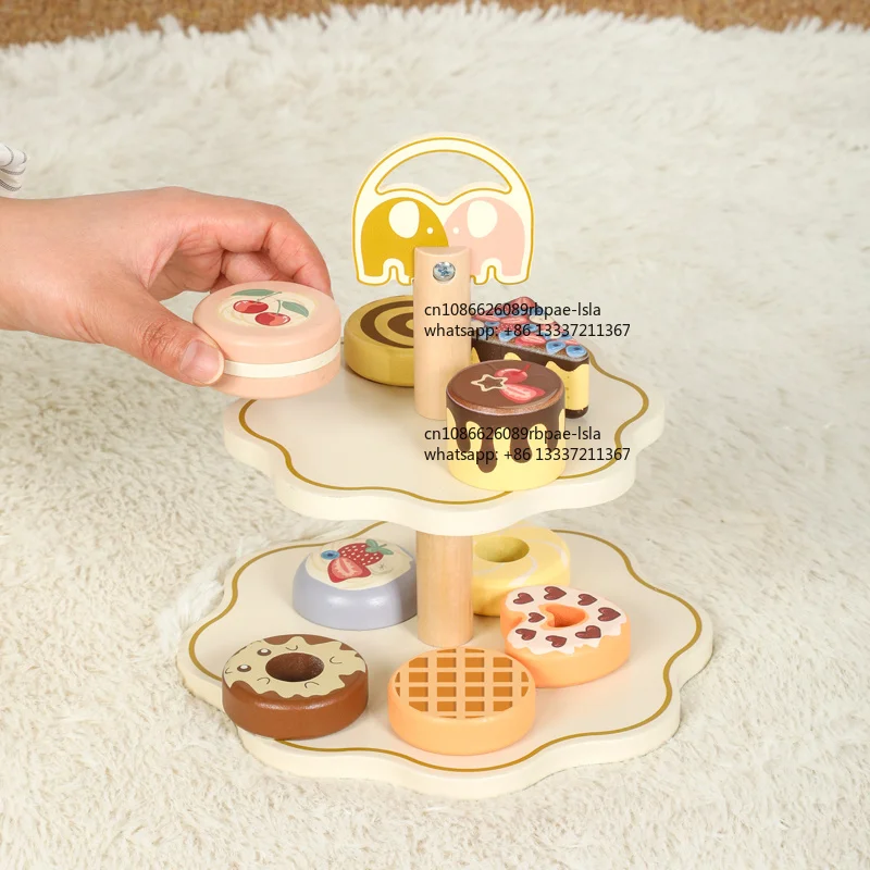 2025 New Arrival Baby Role Play Afternoon Cake Dessert Stand Set Game Educational Pretend Kitchen Toys for Boys Girls