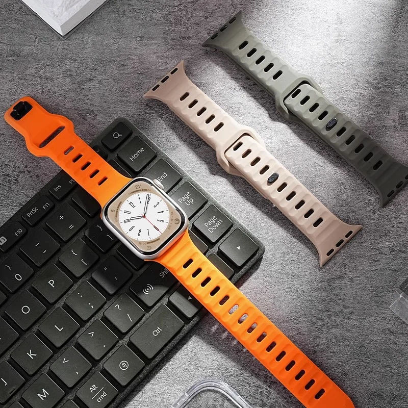 Correa de silicona para Apple watch, pulsera de repuesto de 49mm, 10mm, 42mm, 46mm, 9, 8, 7, 45mm, 41mm para iwatch 6, 5, 4, 3, SE, 44mm, 40mm