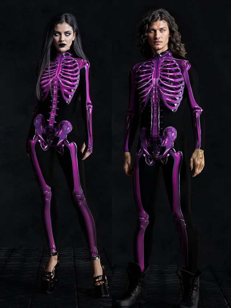 

Purple Skeleton Costume Halloween Horror Party Zentai Suit Festival Bodysuit Rave Couple's Outfit Unique Clothing New 2025