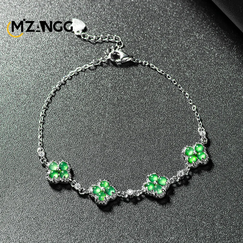 Natural Grade A Jadeite Four-Leaf Clover Bracelet High-End Fashionable Ice-Type Jade Jewelry for Women Perfect Special Occasions