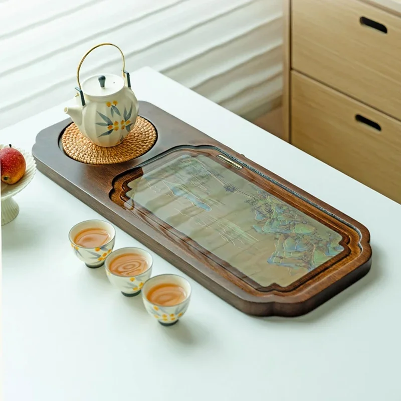 a*-Drainage Serving Tea Tray Wood Plates For Food Coffeeware Ceremony Tea Tray Drainage Valet Bandeja Madera Home Decorationgs./