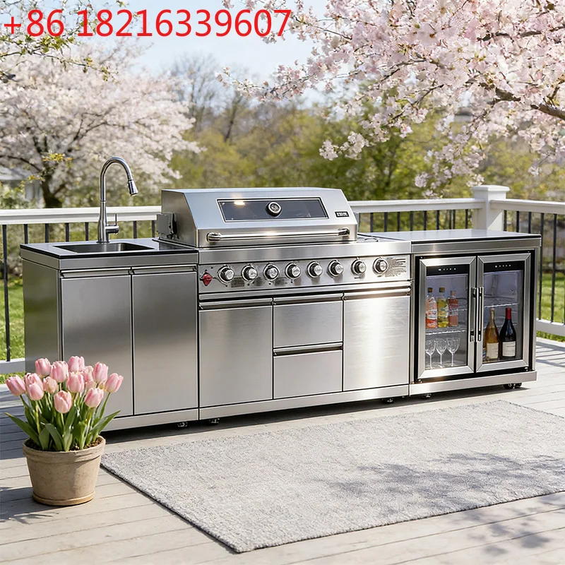 

TAO Easy To Clean Backyard Patio Stainless Steel Outdoor Kitchen With Grill Cooktop Sink Fridge With Grill Cooktop