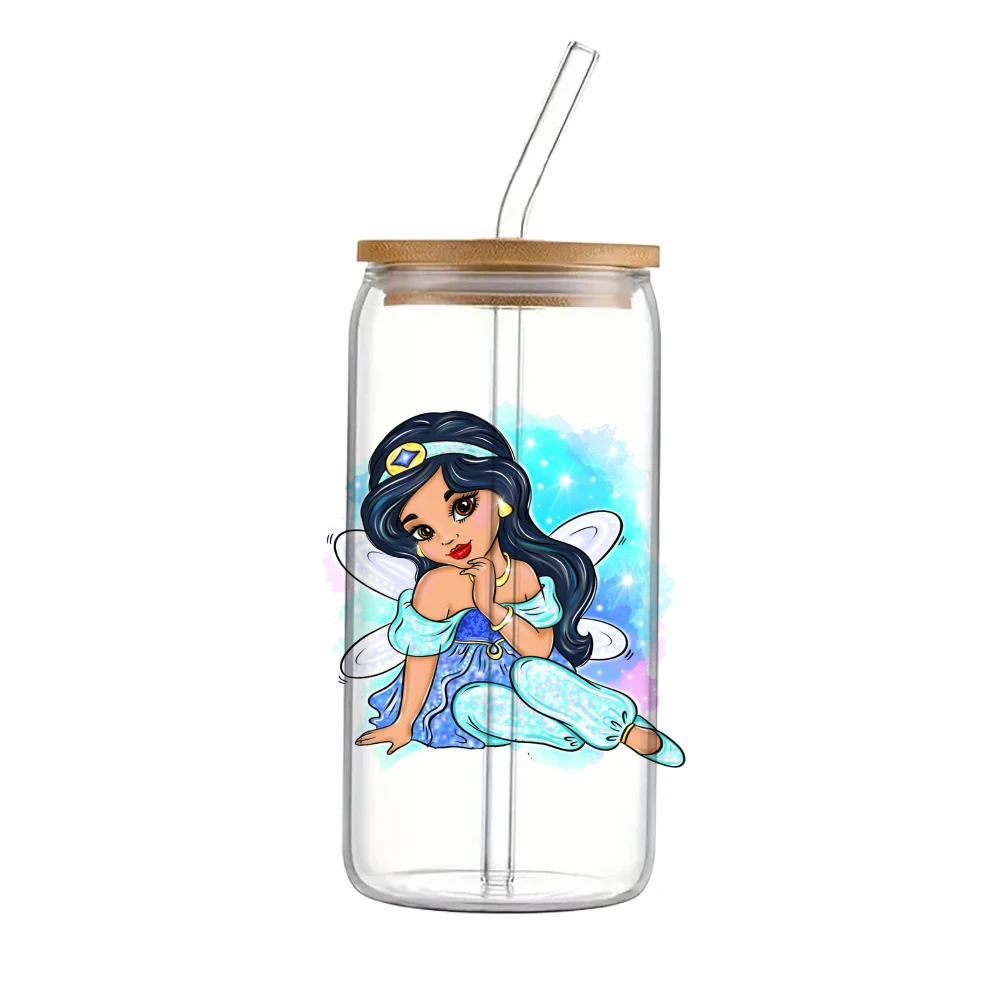 Disney Prinzessin Baby Mädchen für Libbey 16oz Dose Glas 3d wasserdicht UV Dtf Kaffee kann Libbey Glas Wrap 11x11cm wickeln