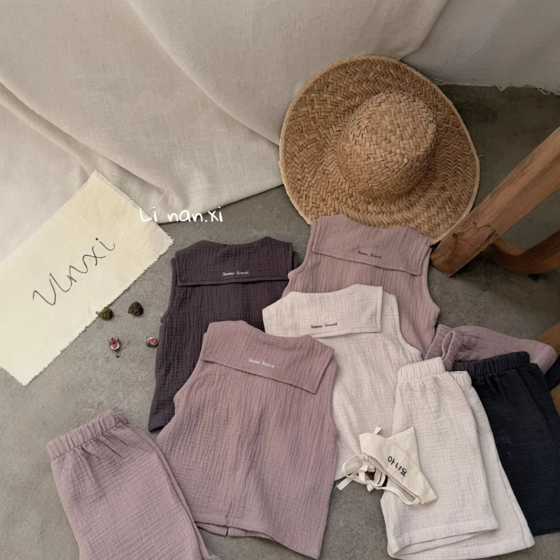 

87008Girls' Summer New Short-Sleeve Shorts Set, Pure Cotton Girls' Top, Fashionable Thin Two-Piece Outfit