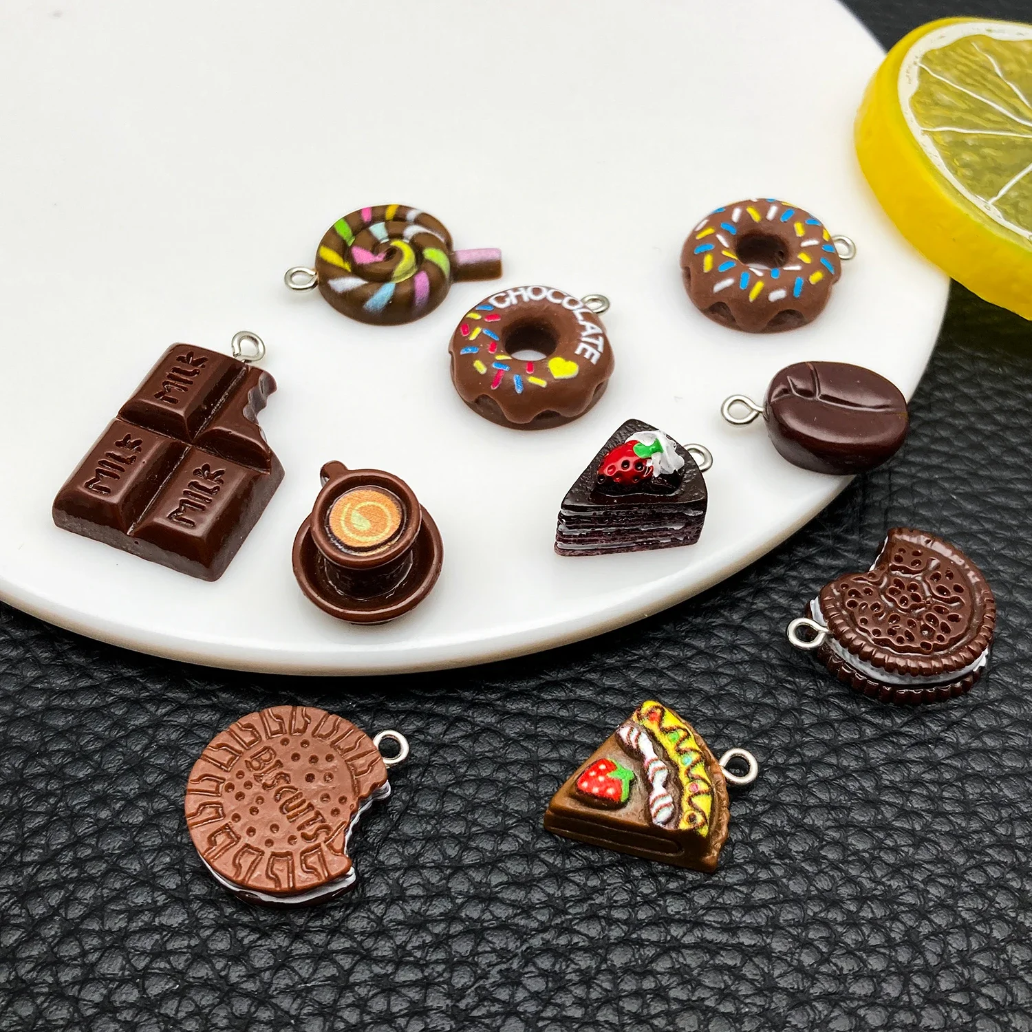 10Pcs New Popular Realistic Coffee Bean and Coffee Cup Pendants, Resin Accessories for DIY Creative and Fun Earrings Necklace