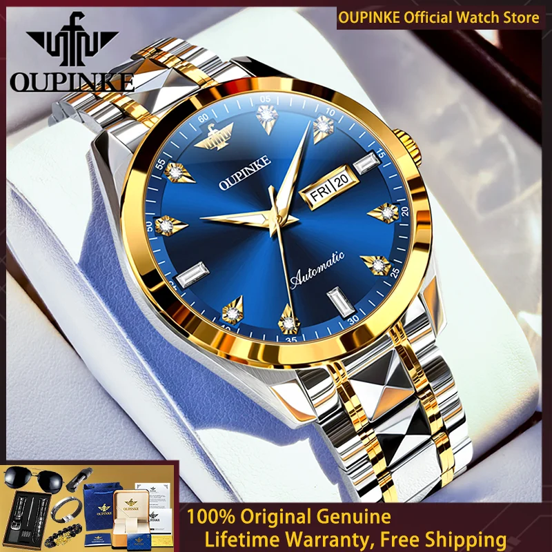 

Мужские часы OUPINKE High end, полностью автоматические, механические, с оригинальным циферблатом HD Diamond, браслетом из вольфрамовой стали, водонепроницаемые, модель 3286