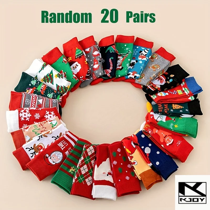 kkjoy Xmas Printed Mid Calf Socks Santa Elk Snowman Pattern Warm Winter Socks used for festival daily matching
