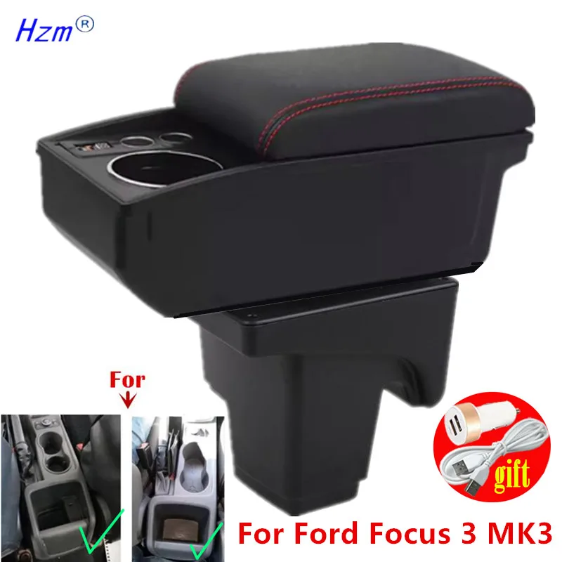 Car Armrest double-layer Central Storage box Cup Holder For Ford Focus 3 MK3 Armrest Box for Focus III Retrofit Car Accessories