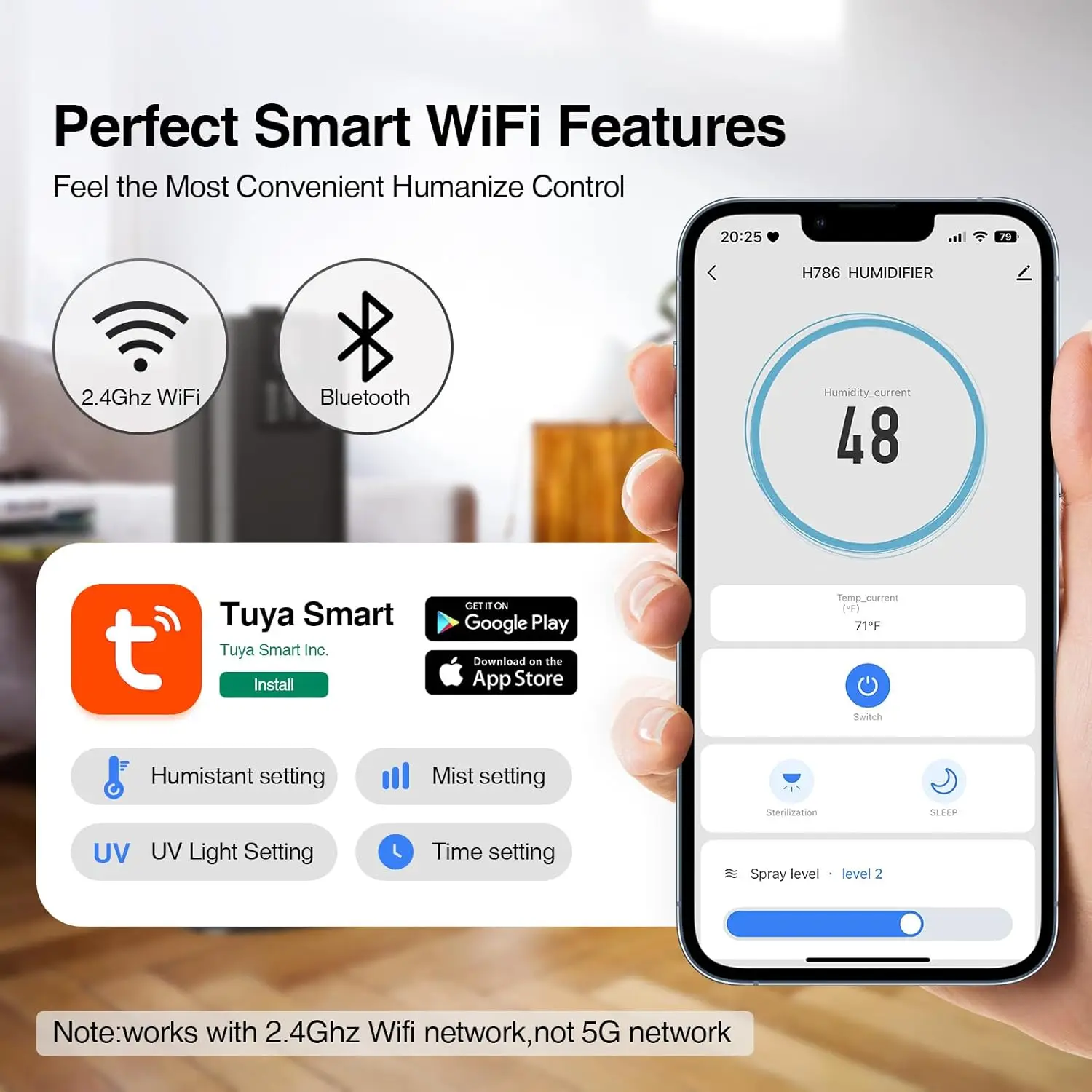 Large Room Bedroom Home, 2.11Gal(8L) Quiet Top Fill Cool Mist Humidifier, Smart App & Remote Control