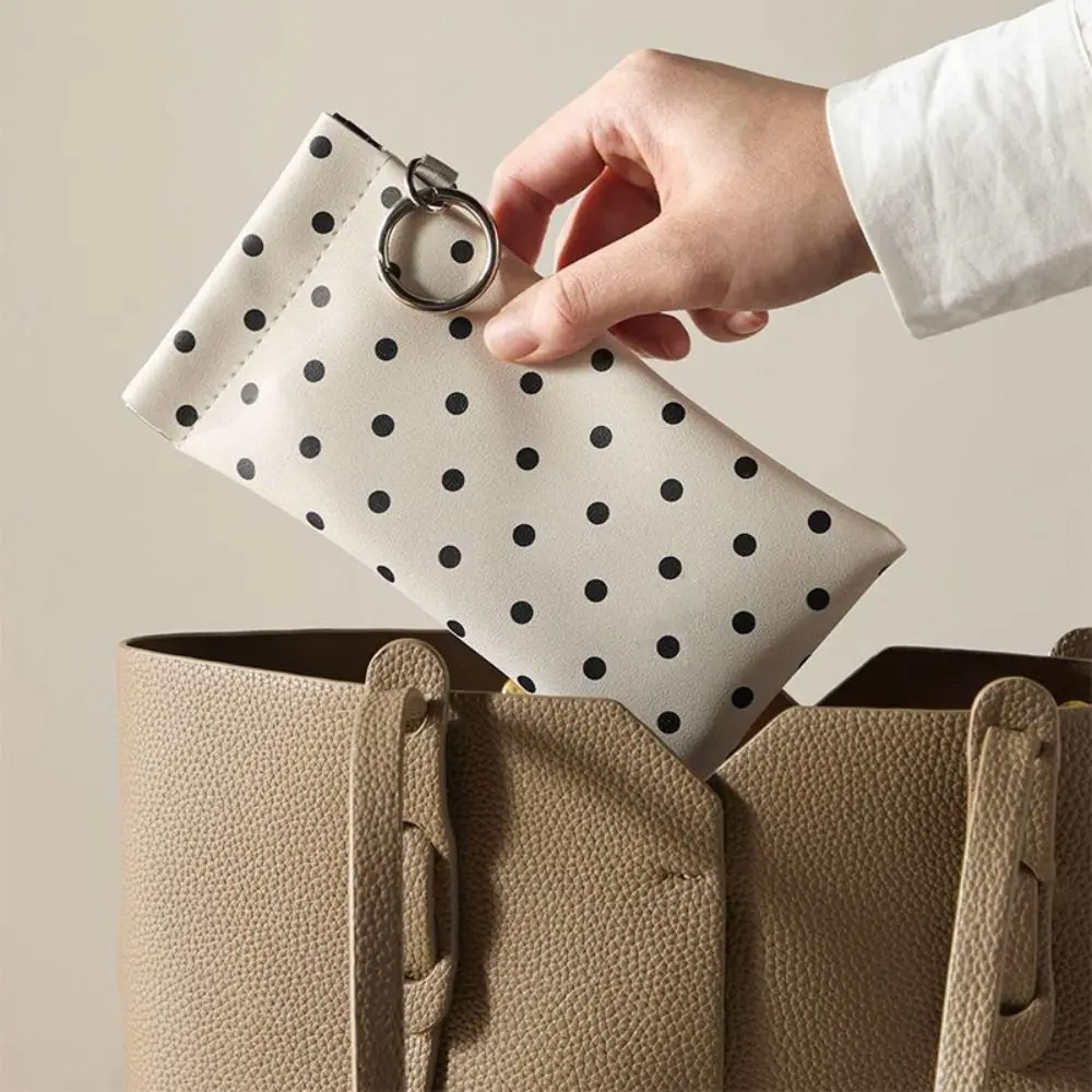 

Portable Spring Auto-close Glasses Bag with Keyring Glasses Clip Leather Glasses Storage Bag Korean Style Shrapnel Snap Shut