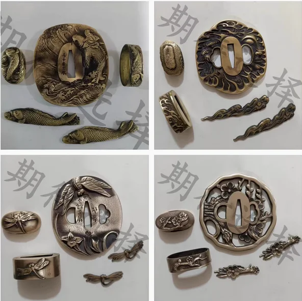 

High Quality Set of Vintage Copper Sword Accessories /Fittings Tsuba Fuchi Kashira Menuki for Japanese Samurai Katana Sword