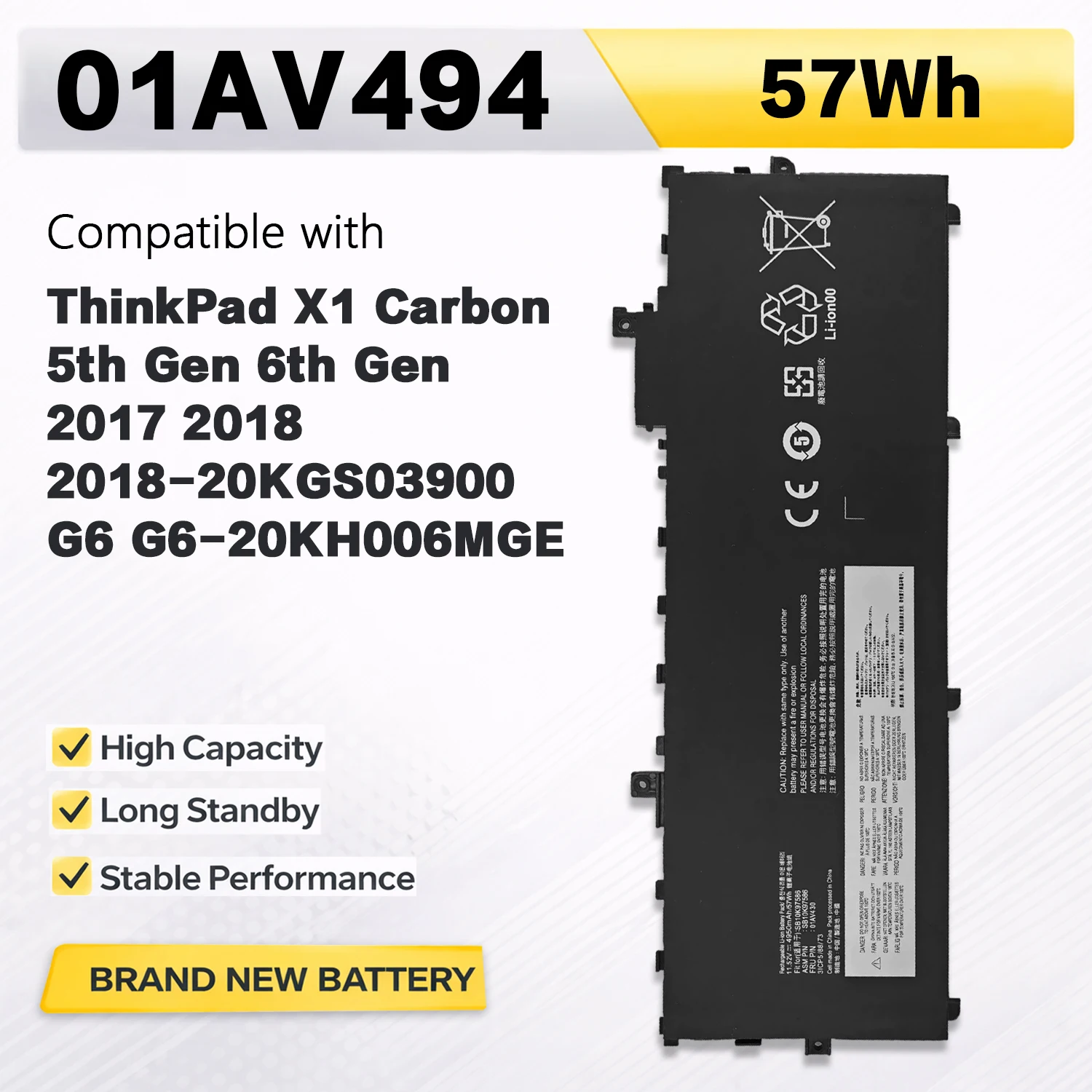

Аккумулятор PowerHub 01AV494 01AV430 для Lenovo Thinkpad X1 Carbon 5-го поколения 2017 и 6-го поколения 2018 серии 01AV429 SB10K97586 01AV431 SB10K97587