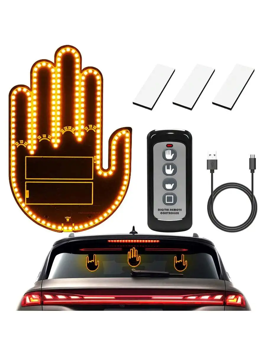 1PC-LED Gesture Light, Fun Car Decorative Light USB Interface, Adhesive Backing For Easy Installation Three Gesture Light