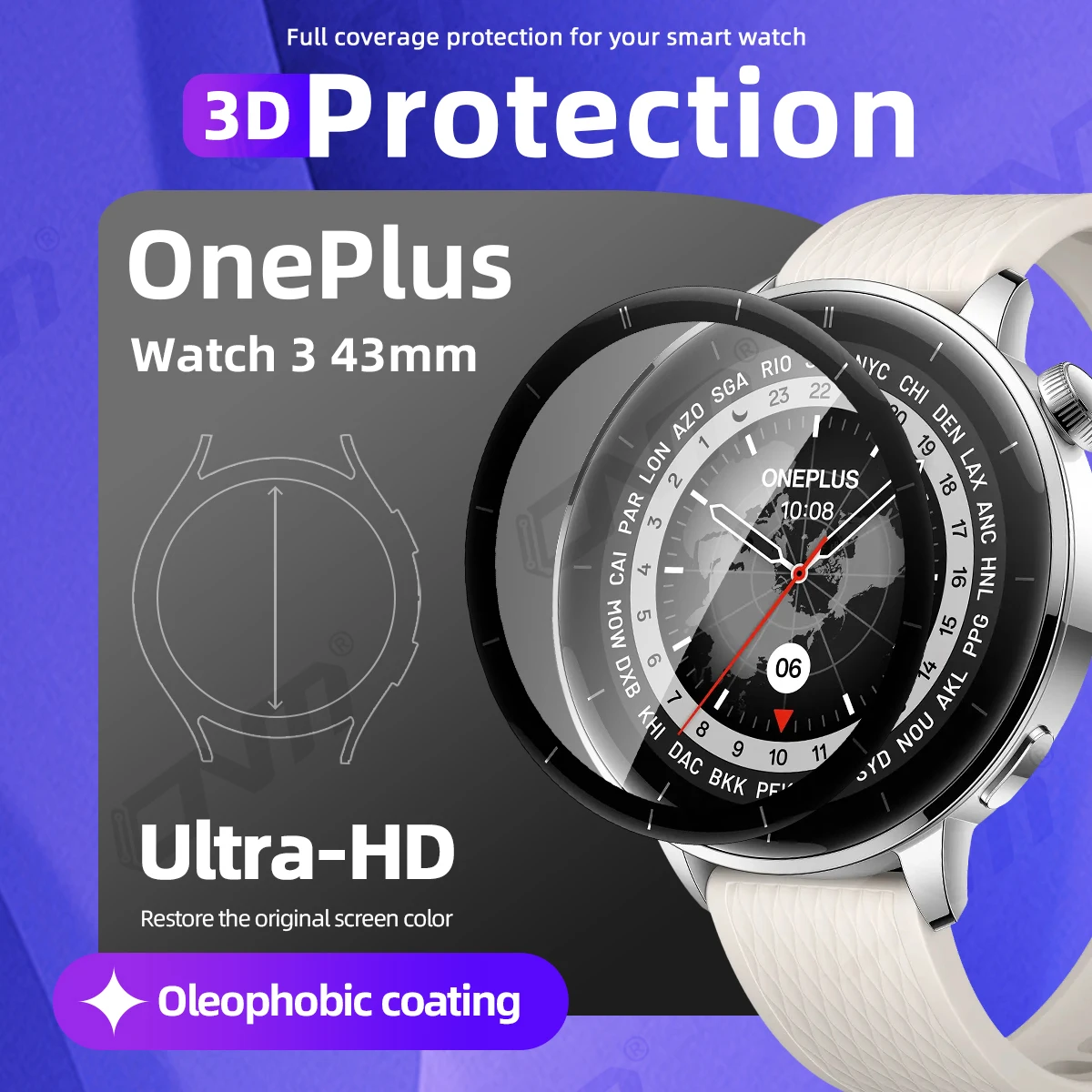 

3D Protection Film for OnePlus Watch 3 43mm Screen Protector, Full Coverage Anti-scratch Smartwatch Accessories (Not Glass)