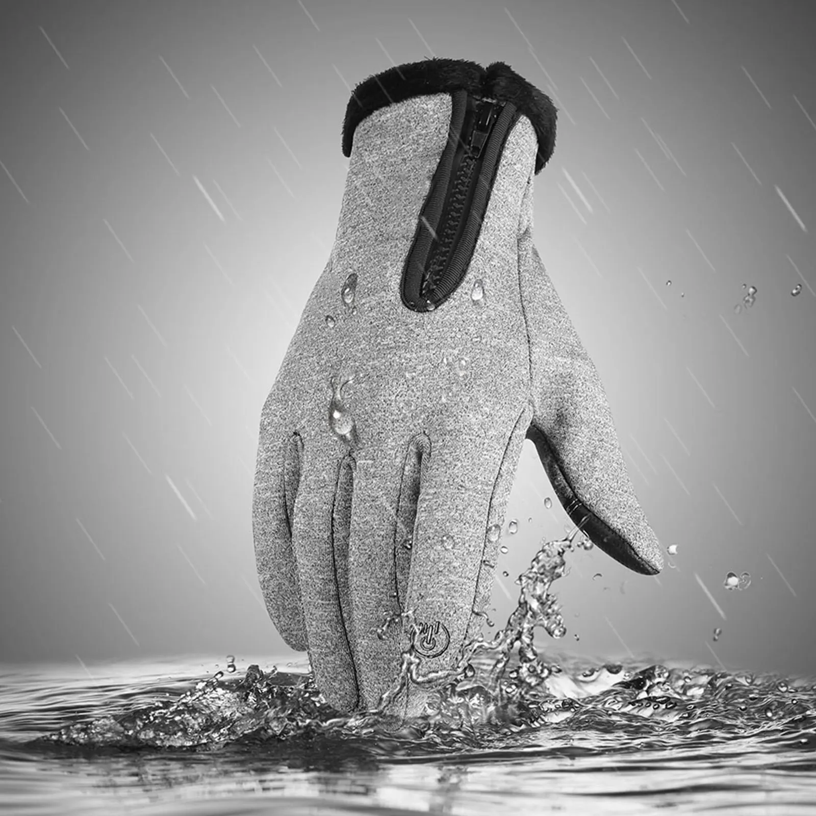 

Waterproof Touch Screen Gloves Winter Cycling Running Gray L Fluff Insulation Nonslip Silicone Breathable Anti Splashing