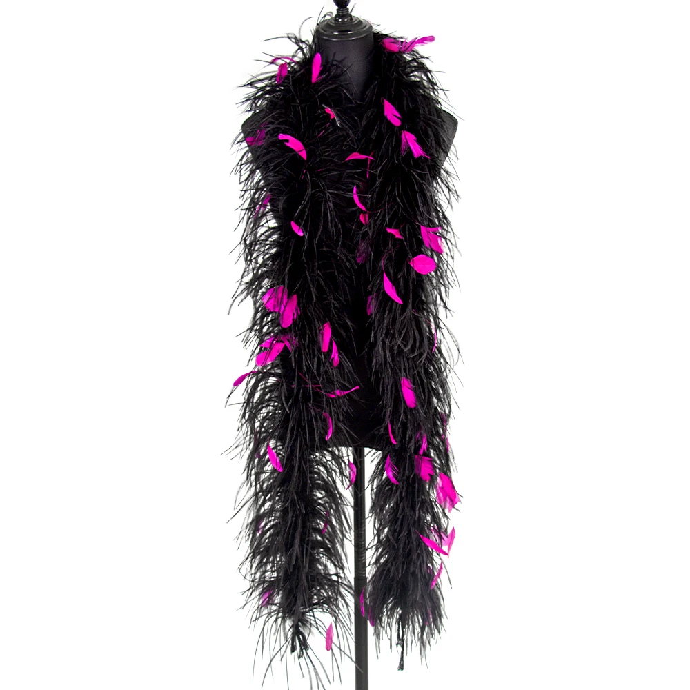 

6PLY Black Ostrich Feather Boa Shawl Rooster Feathers Scarf 2Meter Long for Crafts Wedding Party Dresses Decoration Customizable