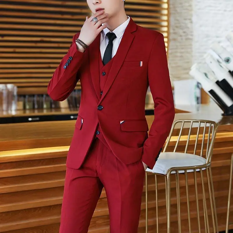 P66136 Herren anzug dreiteiliger Anzug koreanischer Herren Freizeit anzug Full Set Herren One Set Bräutigam Kleid Trend