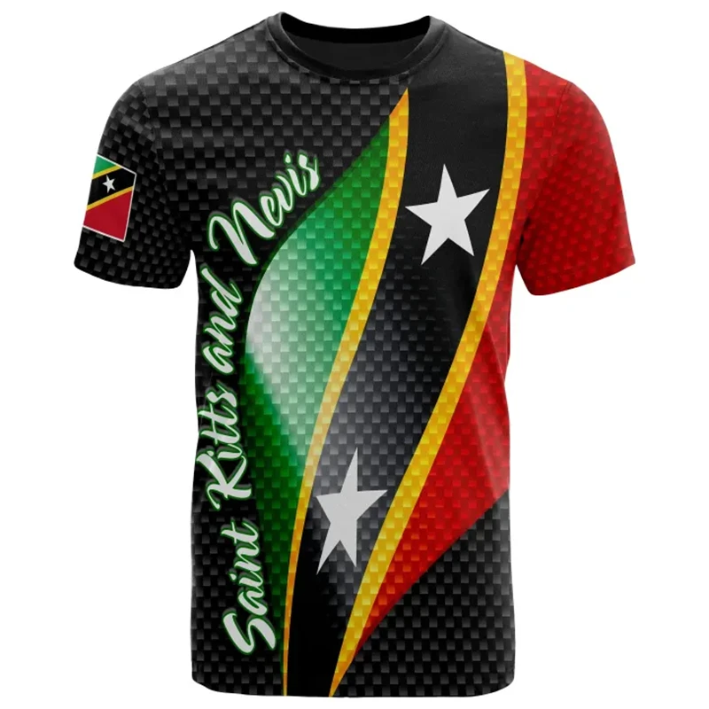 Vintage Saint Kitts and Nevis Flag 3D Printed Men's T-shirt Summer KN Emblem Graphic Streetwear Short Sleeve Tees Tops Clothing