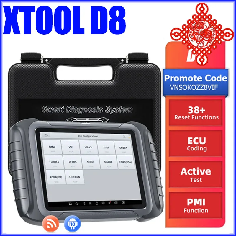 

XTOOL D8 Automotive Diagnostic Scan Tools with ECU Coding, Bi-Directional Controls, 38+ Services, Key Programming, ABS Bleeding