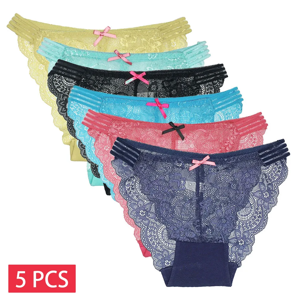 5 PCS/SET Low-Rise Lace Women Sexy Transparent Panties Ladies M-XL Underpants Girls Underwear Lingerie Briefs 89480