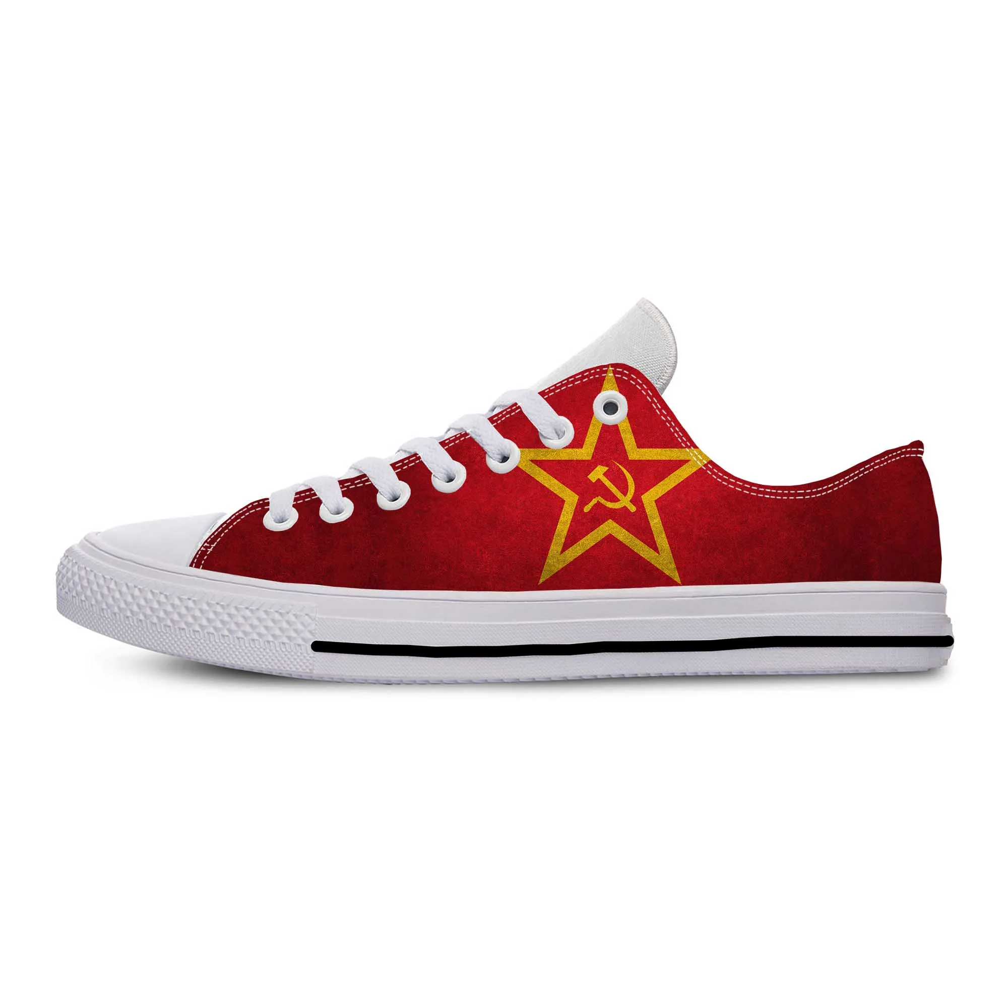 Soviet Union CCCP USSR Flag Russia Hammer Sickle Casual Cloth Shoes Low Top Comfortable Breathable 3D Print Men Women Sneakers