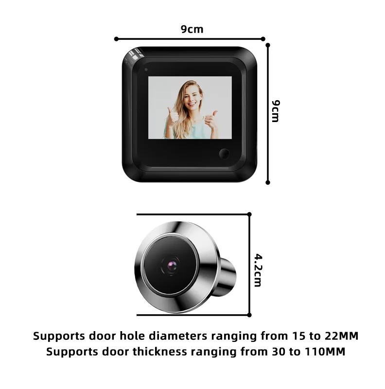Danmini جرس الباب الرقمي ثقب الباب 2.4 بوصة HD عرض 300000 بكسل 120 °   كاميرا واسعة الزاوية، عارض باب أمان عين القطة الذكي
