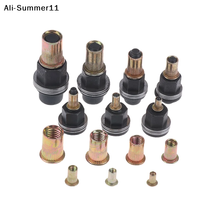 【s11】conjunto-de-ferramentas-manuais-para-rebitagem-com-10-pecas-kit-de-rebitador-manual-com-cabecotes-de-porca-m3-12-para-reparos-e-instalacoes-diy-acessorio-de-facil-utilizacao