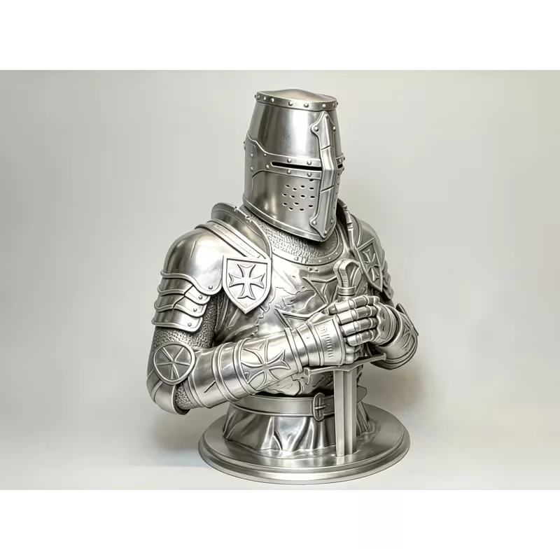 Battle-Hardened Crusader Guardian, Stoic Templar Knight Bust Religious Zealot Figure Display Cabinet view 4