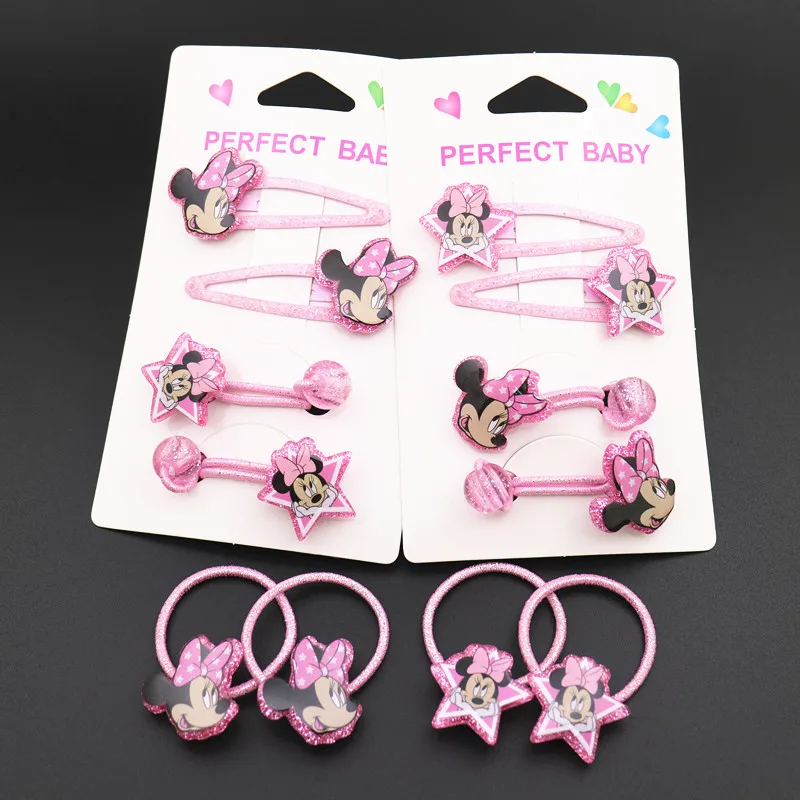 4 pcs Disney Minnie Mickey hairpin hair rope rubber band bangs hairpin children's birthday holiday gift set