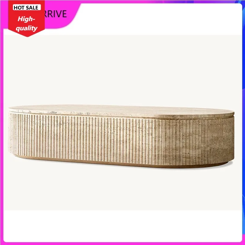 

Wabi Sand Wind Natural Travertine Coffee Table Nordic Designer Model Room High-end Living Room Creative Oval