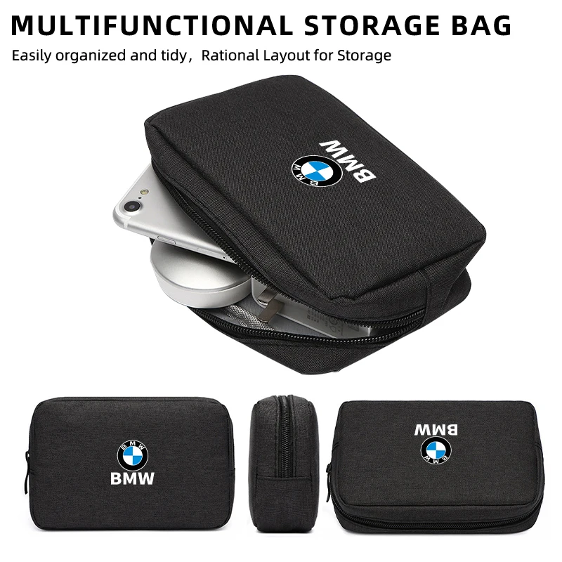 Portable Digital Storage Bag Car Logo Electronic Accessory Organizer Pocket For BMW X3X4X5X6 E46 E90 E60 F30 E39 F10 F20 G20 G30