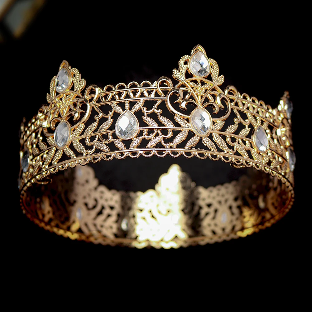 Okrągły ślubny król Tiara nakrycie głowy dla mężczyzn Rhinestone Royal Crown ozdoby do włosów ważne okazje głowa biżuteria akcesoria