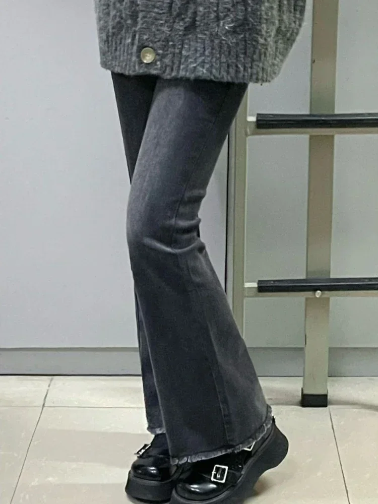 Moda jeans feminino primavera alargamento denim calças estilo coreano all-match cintura alta magro feminino sólido harajuku popular chique elegante