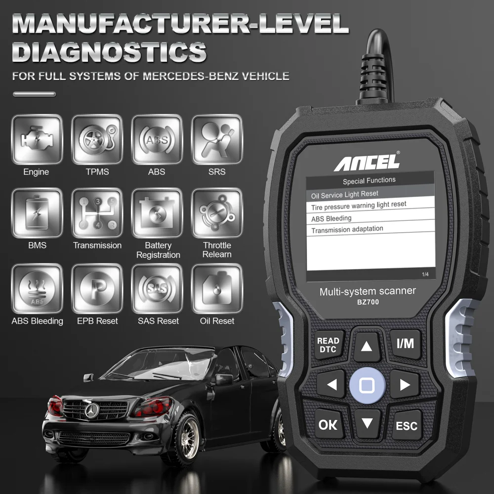 ANCEL BZ700 Professional OBD2 Scanner for Mercedes Benz Car Code Reader ABS SRS SAS TPMS Reset Scan Tool Engine Diagnostic Tool