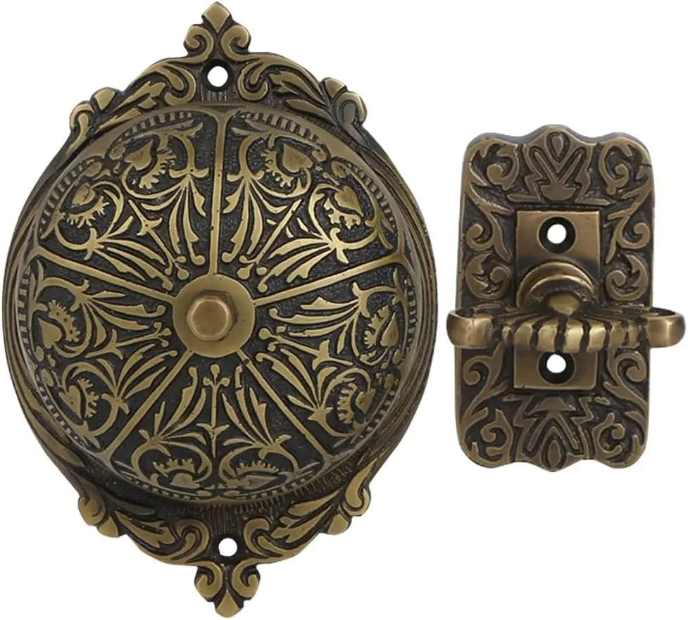 

Комплект антикварных дверных звонков Victorian Twist — отделка из твердой латуни, беспроводной механический звонок, установка своими руками