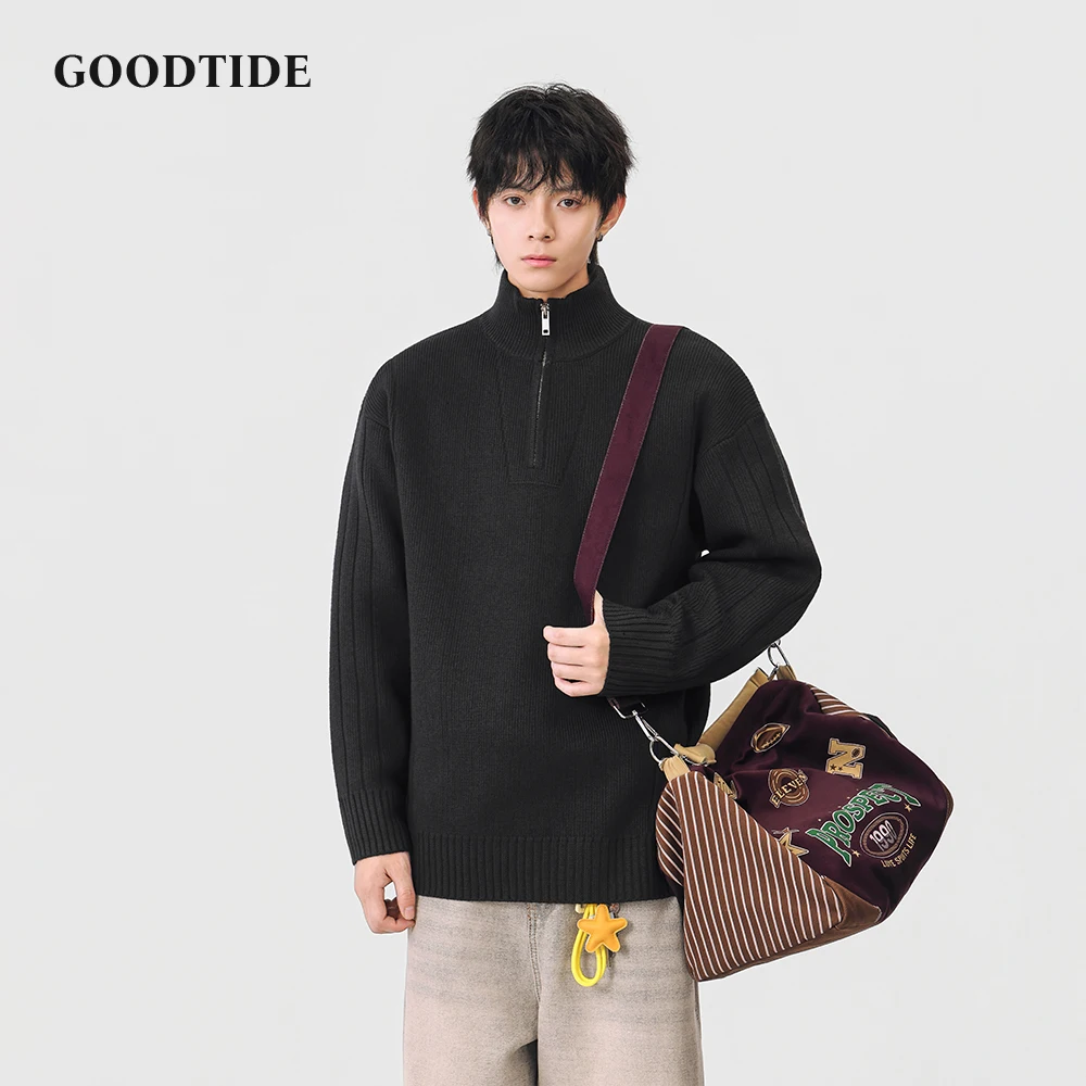 Fashion Men's Casual Half Zip Mock Neck Sweater 2025 Winter New Ribbed Knitted Pullover Comfortable Soft Long Sleeve Jumper Top