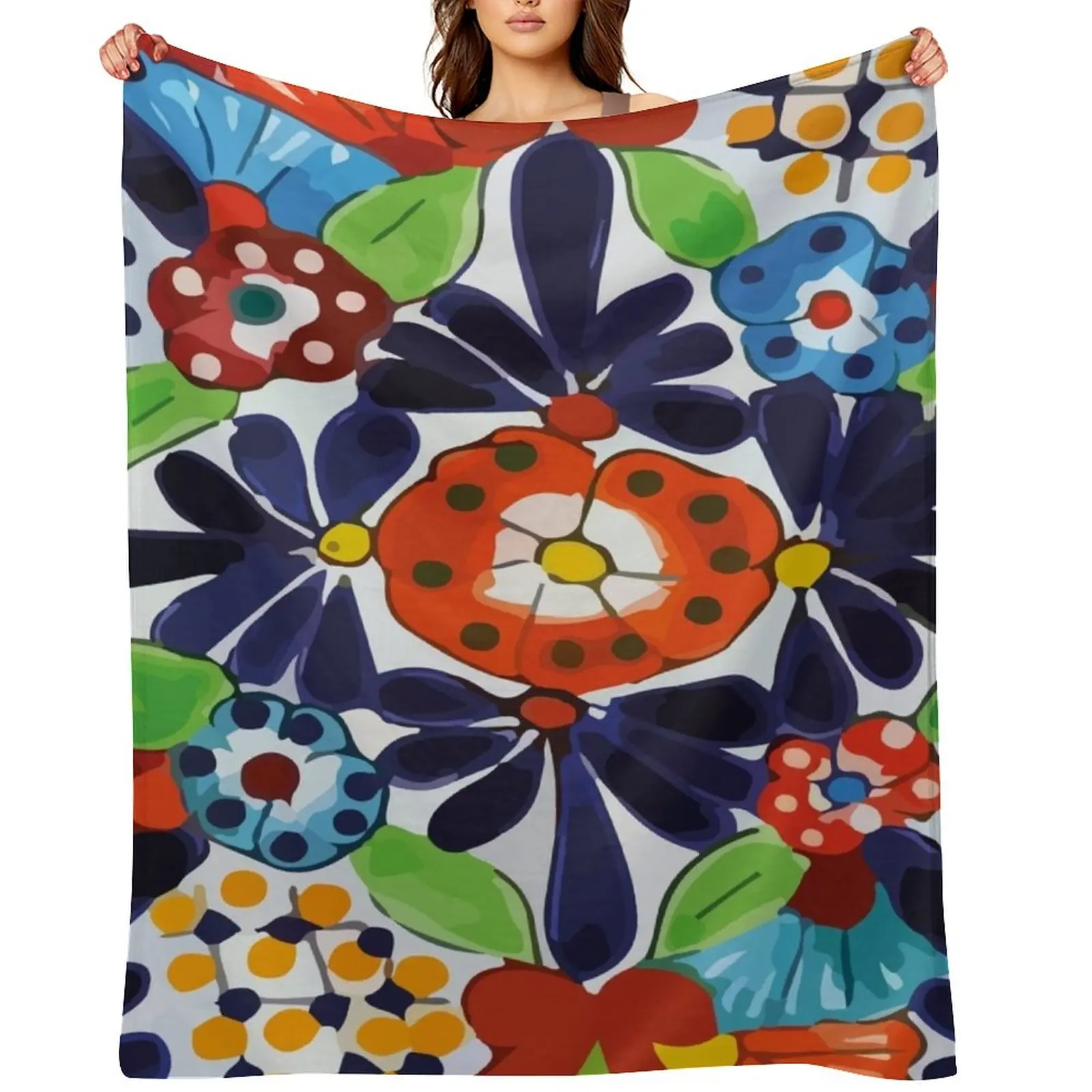 

Colorful maximalist Puebla talavera pottery ornamental mexican azulejo tile Throw Blanket Picnic Weighted for sofa Blankets
