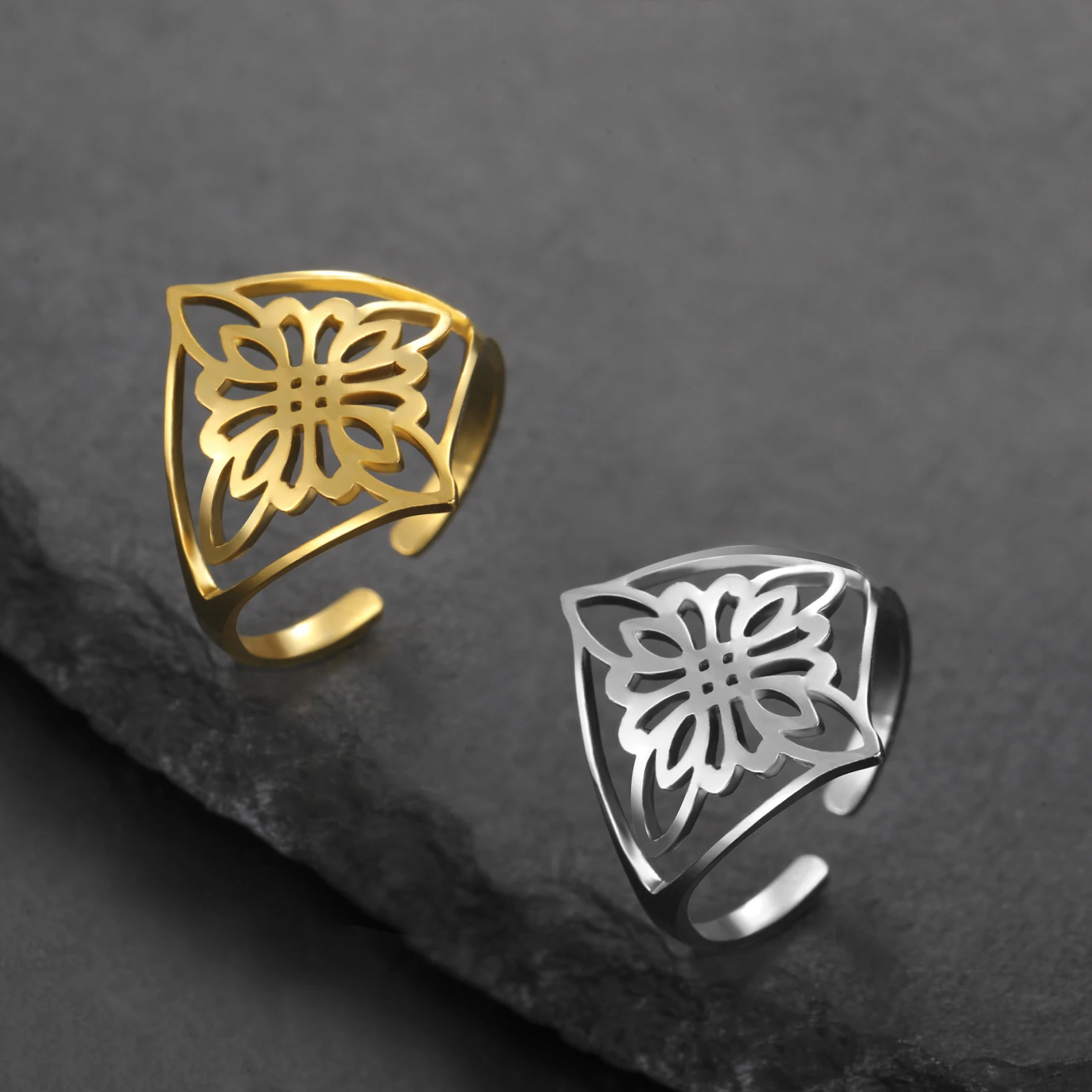 COOLTIME Witch's Knot Ring For Women Stainless Steel Adjustable Flower Ireland Celtic Ring Jewelry Gift Wholesale