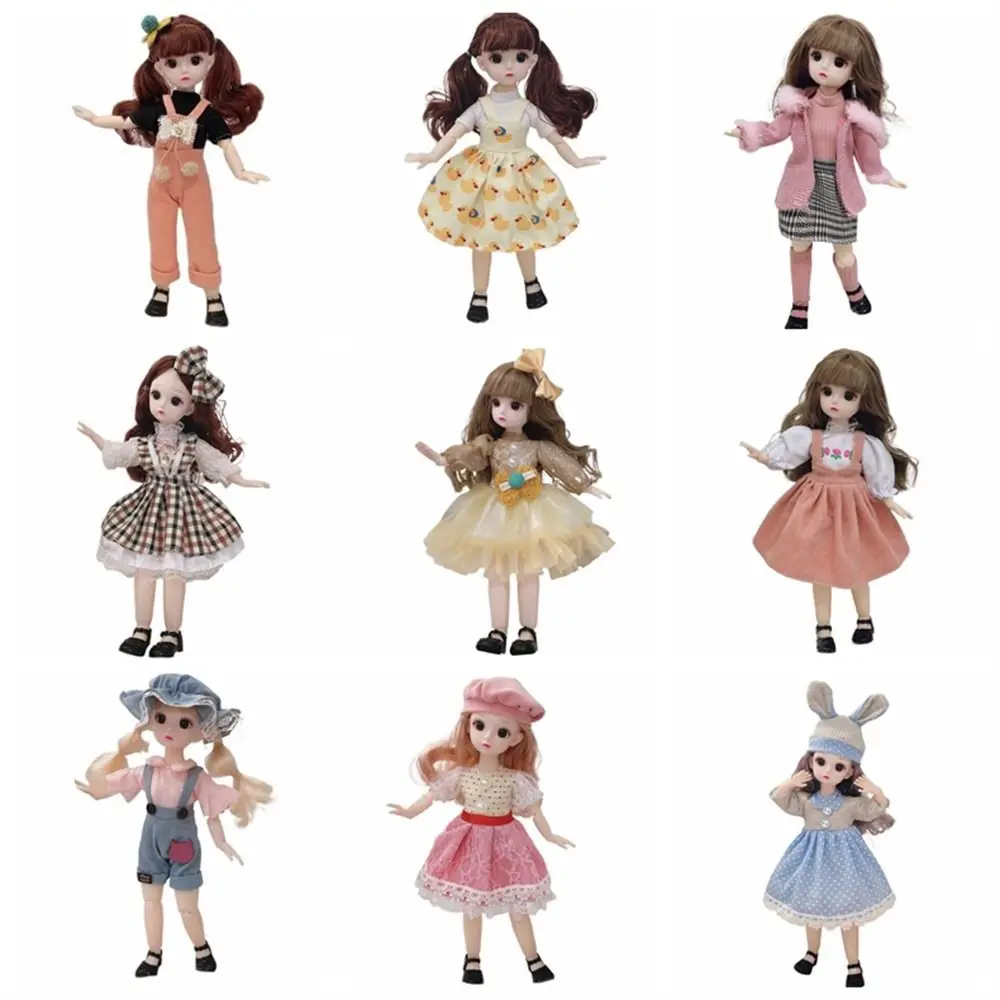 

DIY Toy 12 Moveable Joints 30cm Bjd Doll Brown Eyes Dress Up Girl's Dress Dolls 3D Doll Long Wig Doll Girl Toy Kids Toys