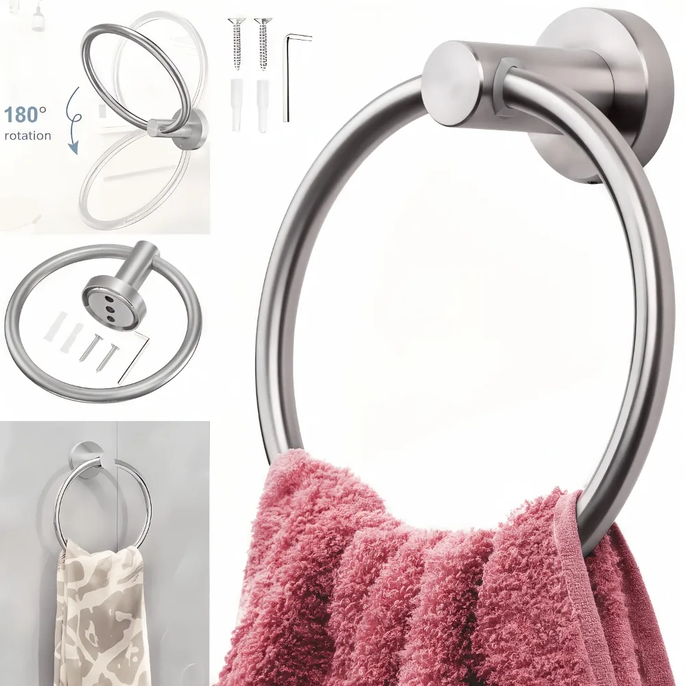 Round Towel Ring Wall Mounted Heavy Duty Bathroom Towel Holder Modern Stainless Steel for Kitchen Bathroom Bedroom Hotel Decor