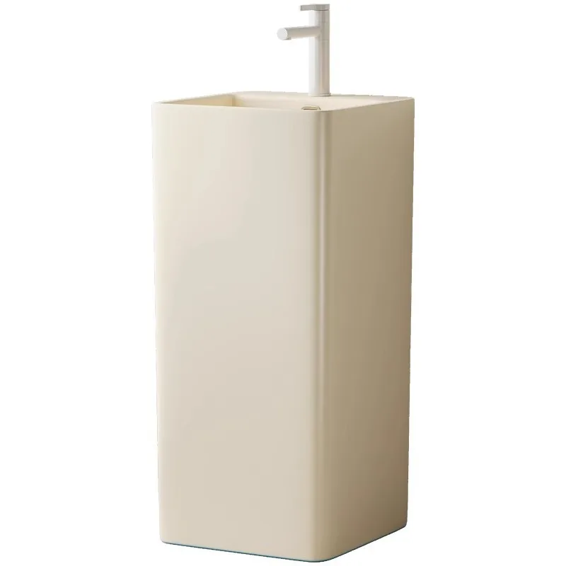 

Cream wind ceramic integrated column basin balcony floor-to-ceiling washbasin small apartment outdoor color column washbasin