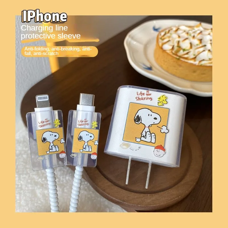 Snoopy USB Cable Protection for Iphone 18 20W Original Charger Protector Cover Cartoon Protective Data Line Spiral Winder gifts